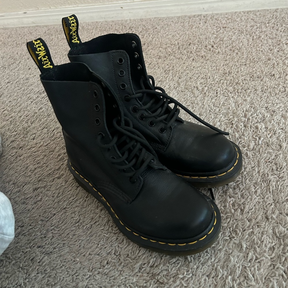 Dr. Martens Black Boots with Yellow Stitching